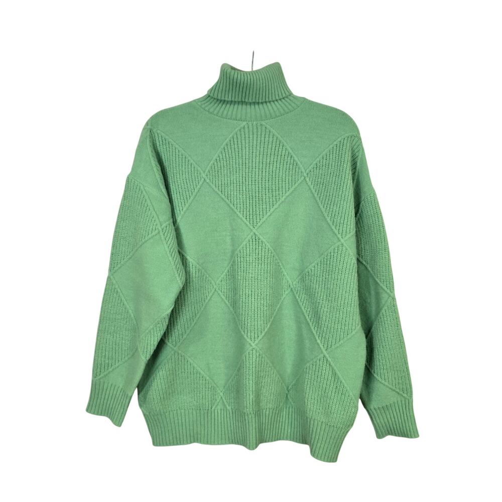 Women's Green Cable Knit Turtleneck Sweater | Size XXL